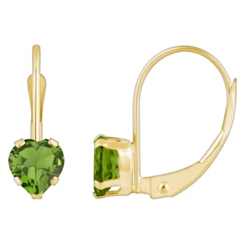 5mm Heart Shape Peridot 10k Yellow Gold Drop Earrings