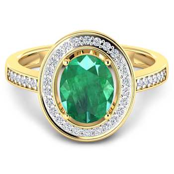 1.75ctw Green Emerald and Diamond 14K Yellow Gold Halo Ring