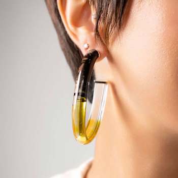 14K Yellow Gold Over Sterling Silver XL Oval Tie Dye Acrylic Hoop
Earrings in Amber and Black