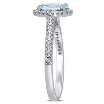 Aquamarine and Diamond 14K White Gold Halo Engagement Ring 1.88ctw