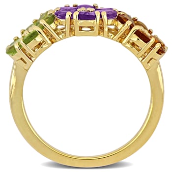 2 3/4 CT TGW Multi-Gemstone Floral Ring in Yellow Plated Sterling Silver