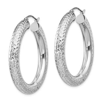 Rhodium Over Sterling Silver Diamond-cut 4.75mm Hoop Earrings