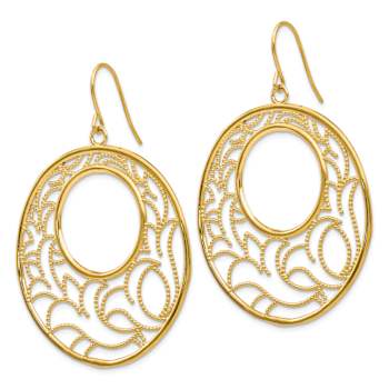 14k Yellow Gold Textured Circle Dangle Earrings