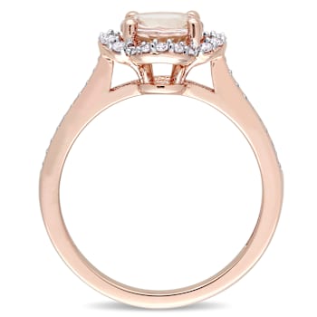 Morganite and Diamond 14K Rose Gold Halo Ring 1.42ctw