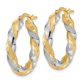 14k Yellow Gold and Rhodium Over 14k Yellow Gold 1/1" Polished
Twisted Hoop Earrings