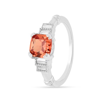 Peach Orange  Lab Created Padparadscha Five Stone Ring   Rhodium Over
Sterling Silver Orange Ring