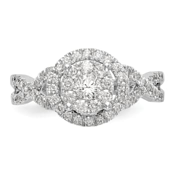 Rhodium Over 14K White Gold Lab Grown Diamond Cluster Engagement Ring 0.758ctw