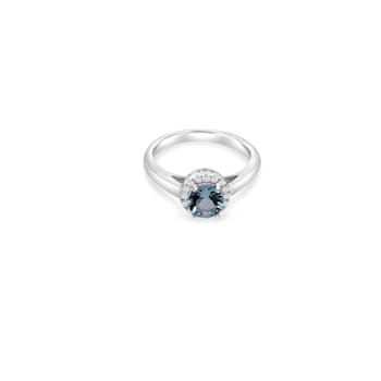 6mm Round Aqumarine and White CZ Rhodium Over Sterling Silver Ring , 0.73ctw