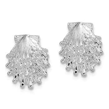 Rhodium Over Sterling Silver Polished Lions Paw Shell Post Earrings