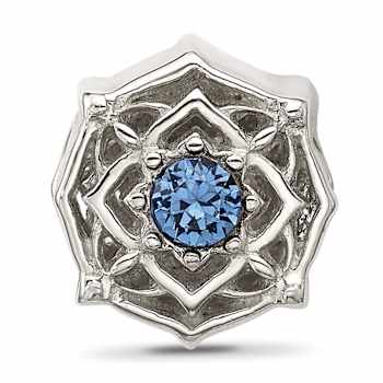 Sterling Silver Brushed and Polished Crystal Blue Bead