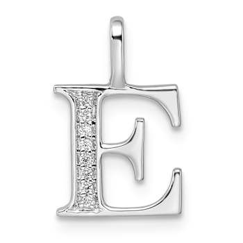 14K White Gold Diamond Letter E Initial Pendant