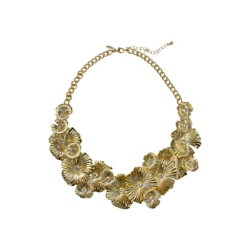 Gold Tone Metal Flower with Crystal Necklace