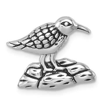 Rhodium Over Sterling Silver Antiqued Sandpiper Chain Slide Pendant