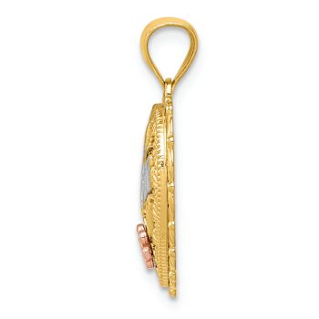 14K Tri-color Polished Number 1 MOM Shadowbox Pendant