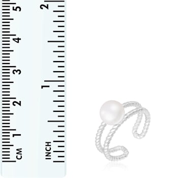 White Cultured Freshwater Pearl Rhodium Over Silver Ring