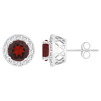 7mm Round Garnet And White Topaz Accent Rhodium Over Sterling Silver
Halo Stud Earrings