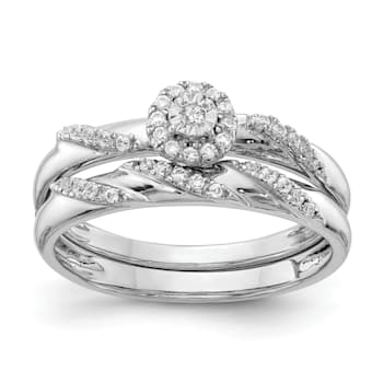 Rhodium Over 14K White Gold Diamond Trio Engagement Ring 0.12ctw