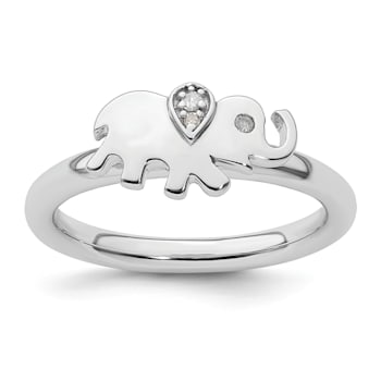 Sterling Silver Stackable Expressions Elephant Diamond Ring 0.029ctw