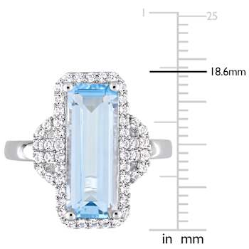 4.25ctw Sky Blue and White Topaz Halo Ring in Sterling Silver