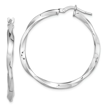 Rhodium Over Sterling Silver Polished Twisted 2.5x30mm Hoop Earrings