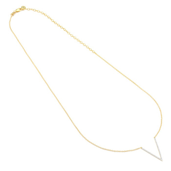 Diamond Accent V-Pendant Necklace In 14K Gold Over Sterling Silver