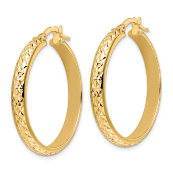 14k Yellow Gold 1 1/8" Polished Diamond-Cut Hoop Earrings