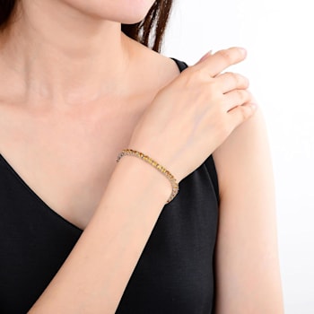 Yellow Round Citrine Rhodium Over Sterling Silver Tennis Bracelet 10.50 ct