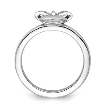 Rhodium Over Sterling Silver Stackable Heart with Bow Diamond Ring