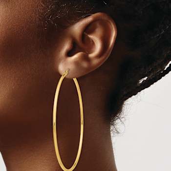 14k Yellow Gold Polished 2 3/4" Tube Hoop Earrings