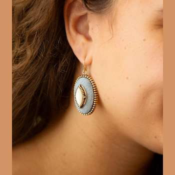 Barse Jewelry Blue Denim Dreams White Mother of Pearl Golden Drop Earrings