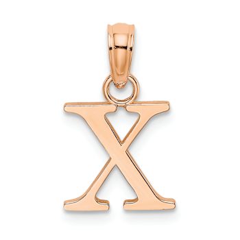 14k Rose Gold Polished Block Letter X Initial Pendant