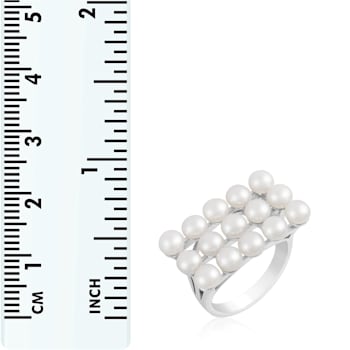 White Cultured Freshwater Pearl Rhodium Over Silver Ring
