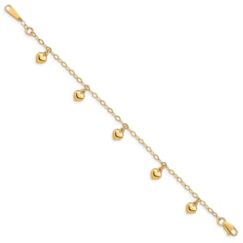 14K Yellow Gold Child's Puffed Heart Charm Bracelet