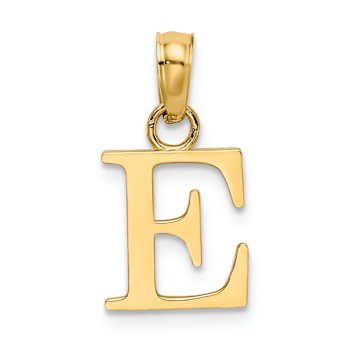 14k Yellow Gold Polished Block Letter E Initial Pendant