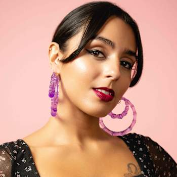 14K Yellow Gold Over Sterling Silver Bamboo Acrylic Hoops in Grape