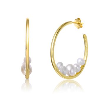 Freshwater Pearl Cluster C-Hoop Earrings In 14K Gold Over Sterling Silver