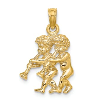14k Yellow Gold 3D Textured Gemini Zodiac pendant