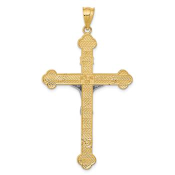 14k Yellow Gold and 14k White Gold Satin Textured Inri Crucifix Pendant