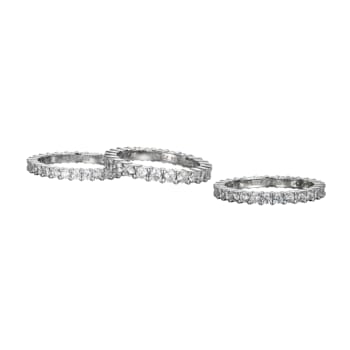 White Cubic Zirconia Rhodium Over Sterling Silver 3 Set Stackable Rings 6.11ctw