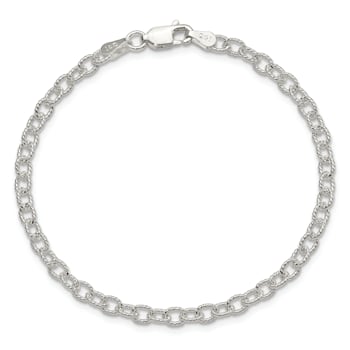 Sterling Silver 3mm Fancy Patterned Rolo Chain Bracelet