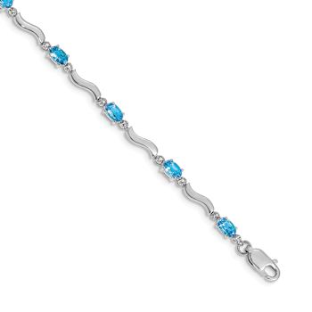Rhodium Over 10k White Gold Fancy Diamond and Blue Topaz Bracelet