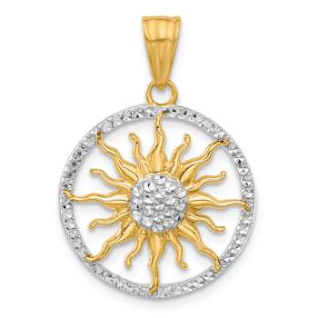 14k Two-tone Gold Diamond-Cut Sun Pendant