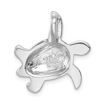 Rhodium Over Sterling Silver Enameled Swimming Turtle Chain Slide Pendant