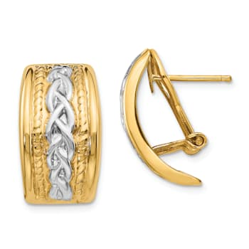 14k Yellow Gold and Rhodium Over 14k Yellow Gold 13/16" Polished
Textured J-Hoop Earrings