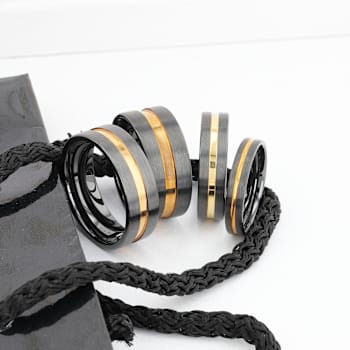 VIVALDI Black Ceramic Wedding Band With Yellow Gold Groove 8mm