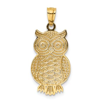 14K Two-tone Gold Polished and Textured Owl Pendant