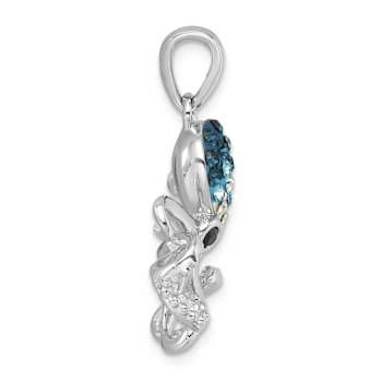 Rhodium Over Sterling Silver Polished Blue Crystal Octopus Pendant