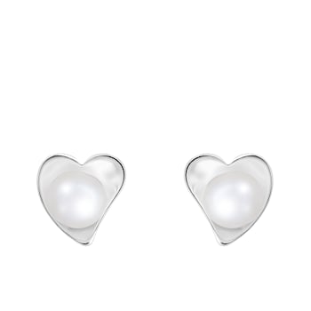 6-7mm White Cultured Freshwater Pearl Rhodium Over Sterling Silver Earrings