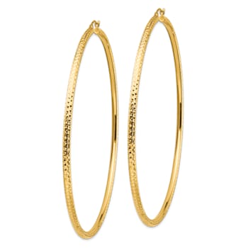 14K Yellow Gold 3 5/8" Diamond-Cut Hoop Earrings