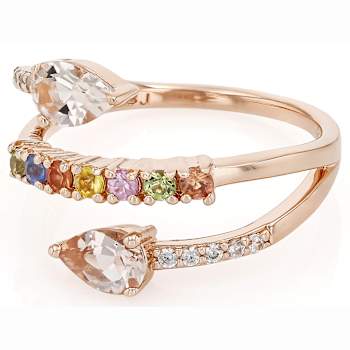 Morganite, Multi-Color Sapphire And White Zircon Ring In 18K Rose Gold
Over Sterling Silver